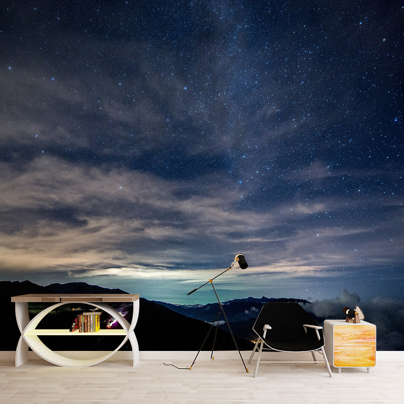 Starry Sky Photography Pattern Mildew Wall Mural Horizontalt for Living Room