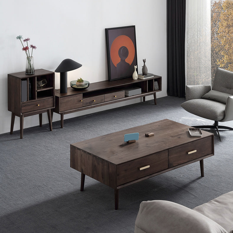 Mid-Century Modern Solid Wood 4 Legs Coffee Table with Drawer