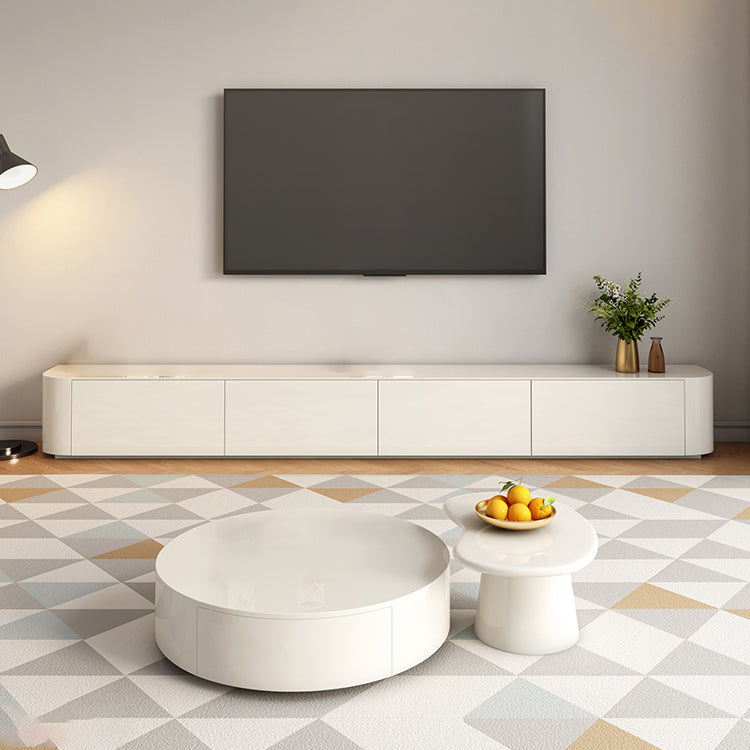 Round Pedestal 1-Drawer Modern White 2 Piece Bunching Tables for Bedroom