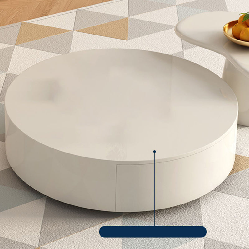 Round Pedestal 1-Drawer Modern White 2 Piece Bunching Tables for Bedroom