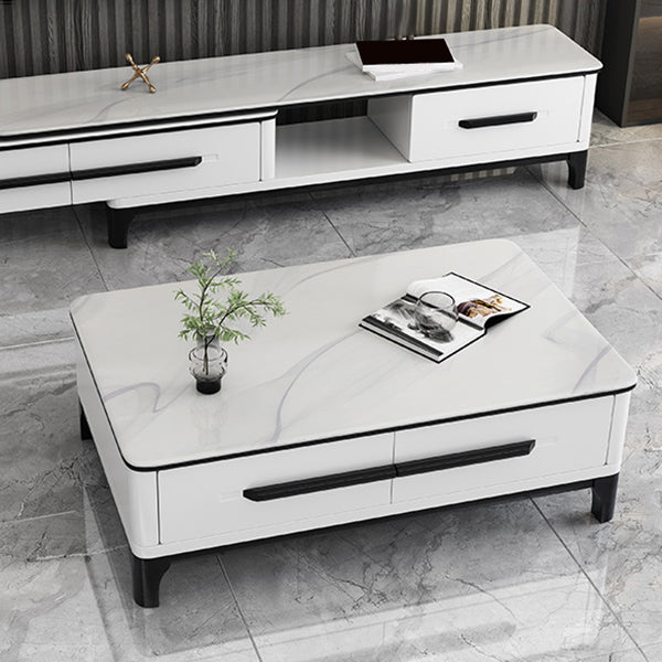 4 Legs Rectangle Contemporary Slate Single Coffee Or End Table with Drawers