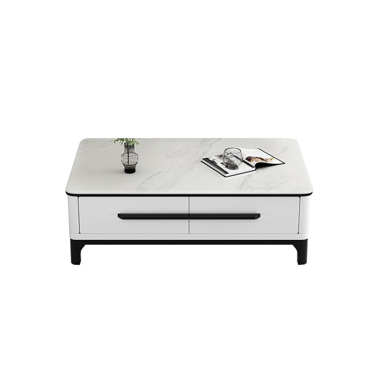 4 Legs Rectangle Contemporary Slate Single Coffee Or End Table with Drawers