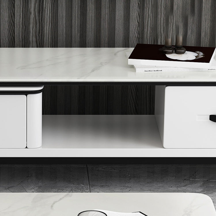 4 Legs Rectangle Contemporary Slate Single Coffee Or End Table with Drawers