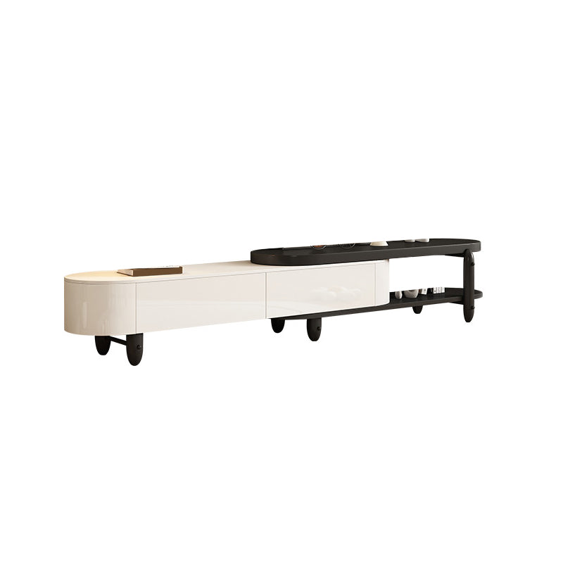White Contemporary Oval and Round Wood Coffee Table with Drawer