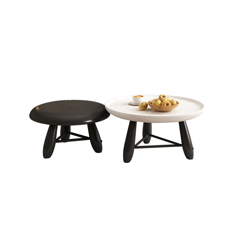 White Contemporary Oval and Round Wood Coffee Table with Drawer