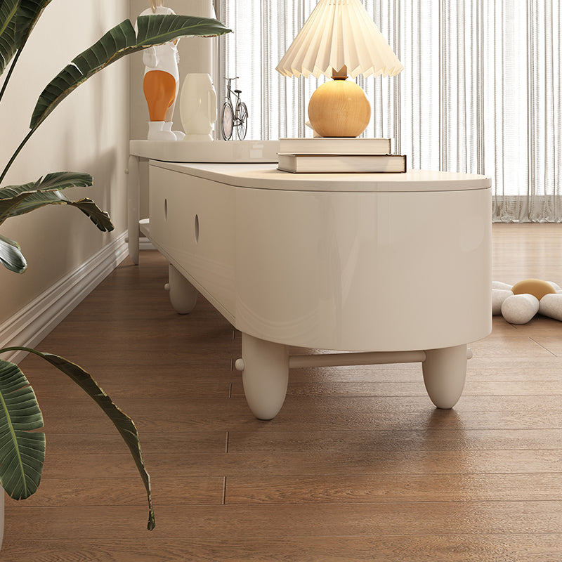 White Contemporary Oval and Round Wood Coffee Table with Drawer