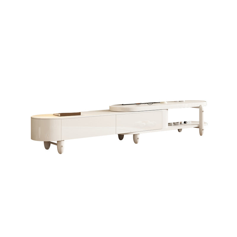 White Contemporary Oval and Round Wood Coffee Table with Drawer