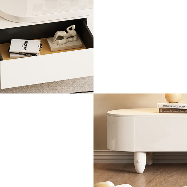White Contemporary Oval and Round Wood Coffee Table with Drawer