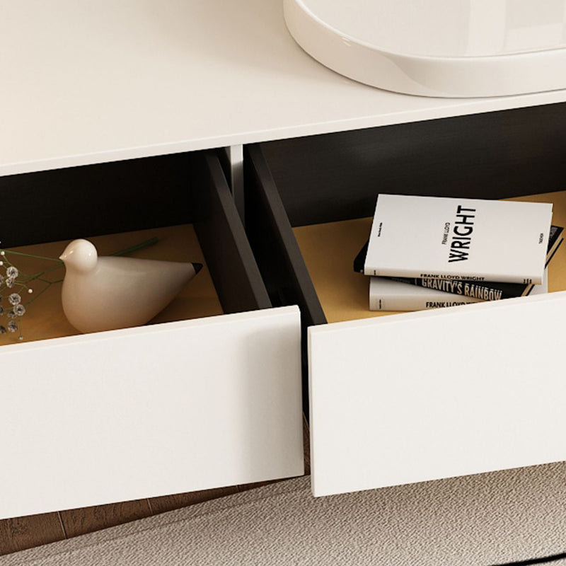 White Contemporary Oval and Round Wood Coffee Table with Drawer