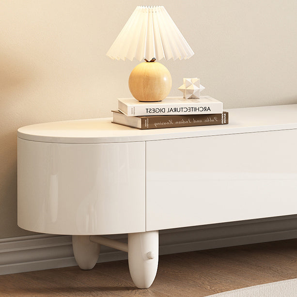 White Contemporary Oval and Round Wood Coffee Table with Drawer