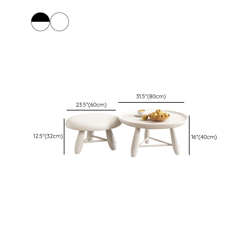 White Contemporary Oval and Round Wood Coffee Table with Drawer