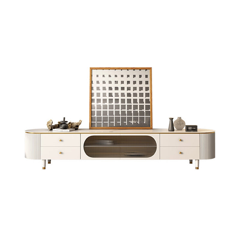 Glam Stone Oval Single White 4 Legs Coffee Table with Drawers