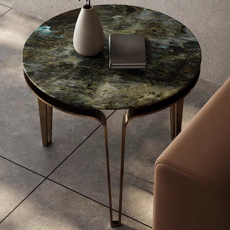 No Distressing Round Slate Contemporary 1 Coffee Table with 4 Metal Legs
