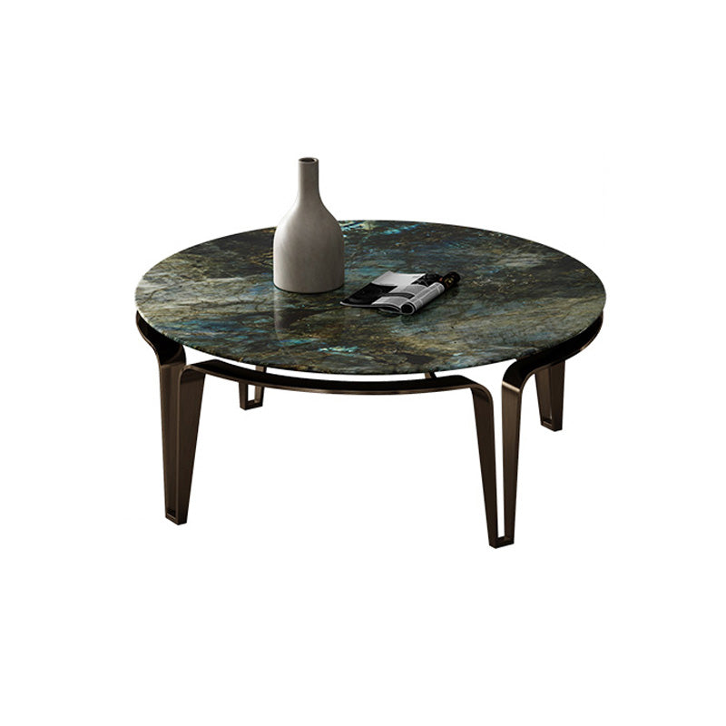 No Distressing Round Slate Contemporary 1 Coffee Table with 4 Metal Legs