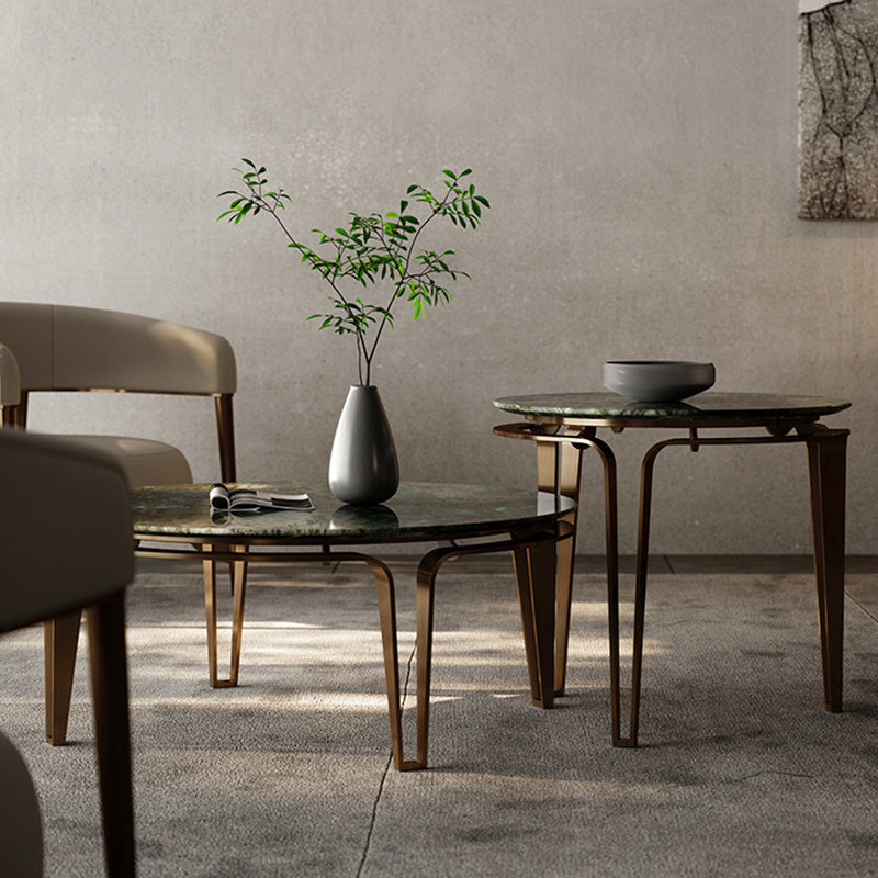 No Distressing Round Slate Contemporary 1 Coffee Table with 4 Metal Legs