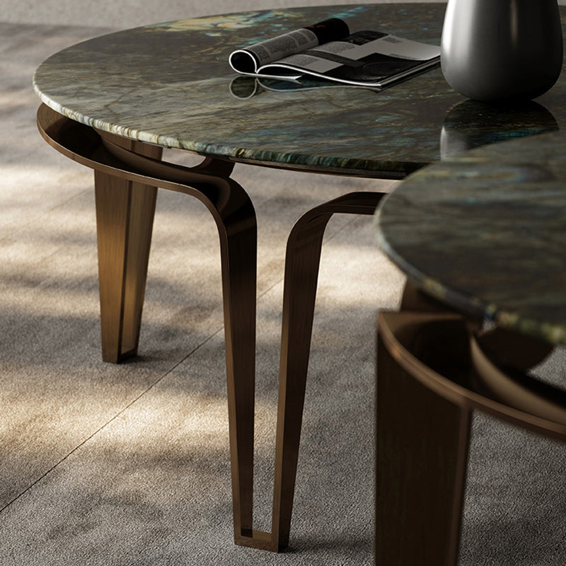 No Distressing Round Slate Contemporary 1 Coffee Table with 4 Metal Legs