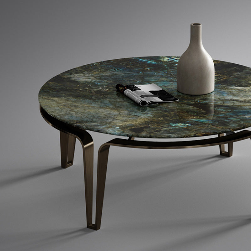 No Distressing Round Slate Contemporary 1 Coffee Table with 4 Metal Legs