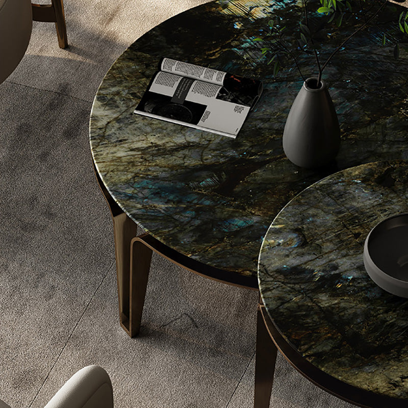 No Distressing Round Slate Contemporary 1 Coffee Table with 4 Metal Legs