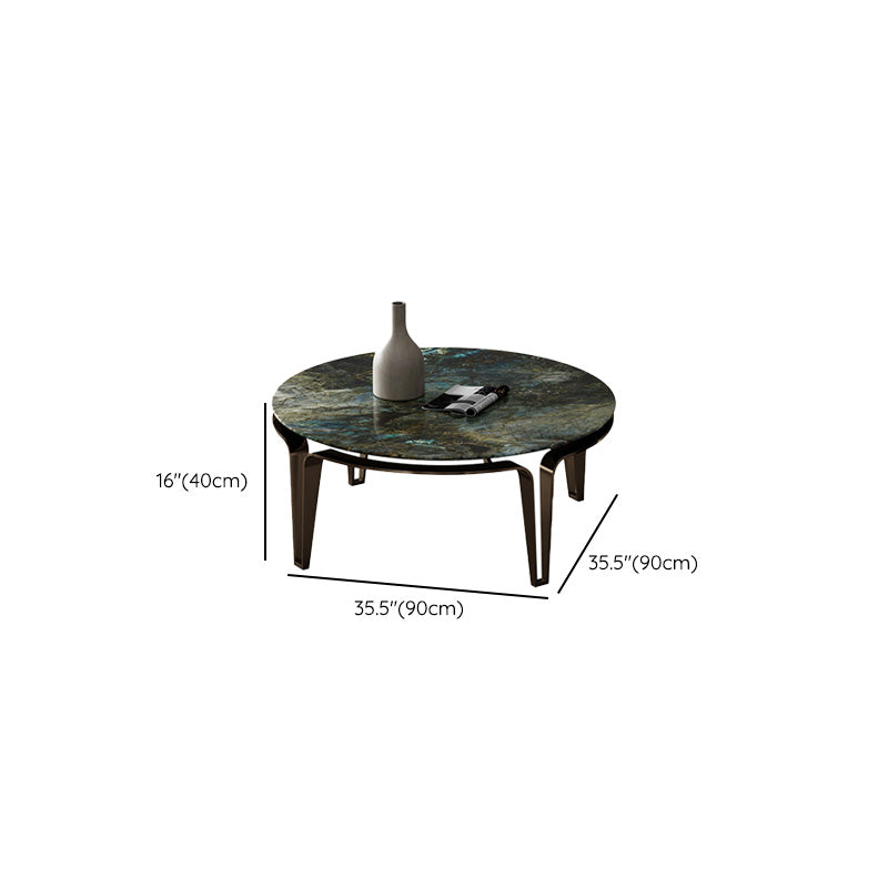 No Distressing Round Slate Contemporary 1 Coffee Table with 4 Metal Legs