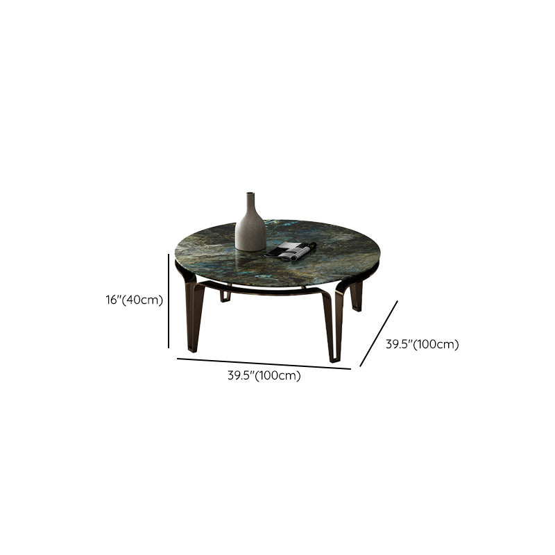 No Distressing Round Slate Contemporary 1 Coffee Table with 4 Metal Legs