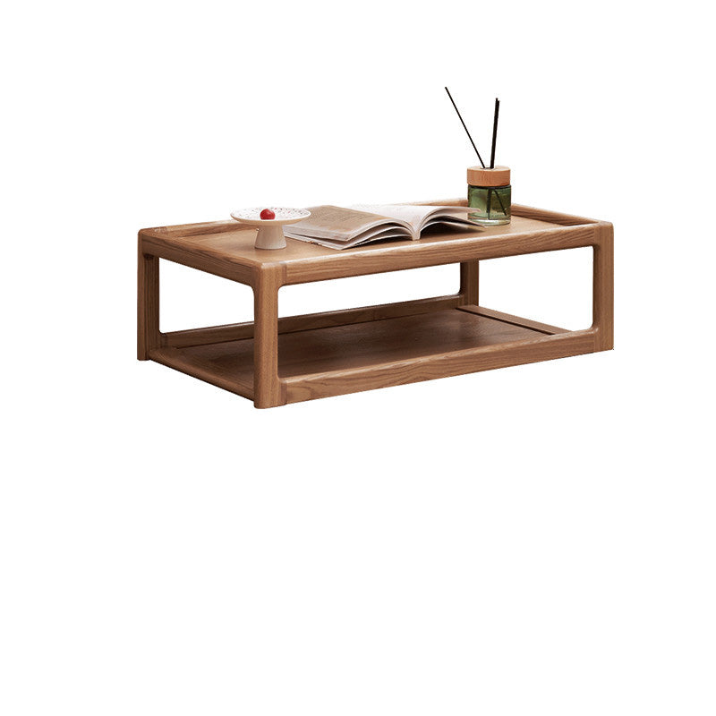 Rectangle Solid Wood Bedroom Modern Coffee Table with Storage Shelf