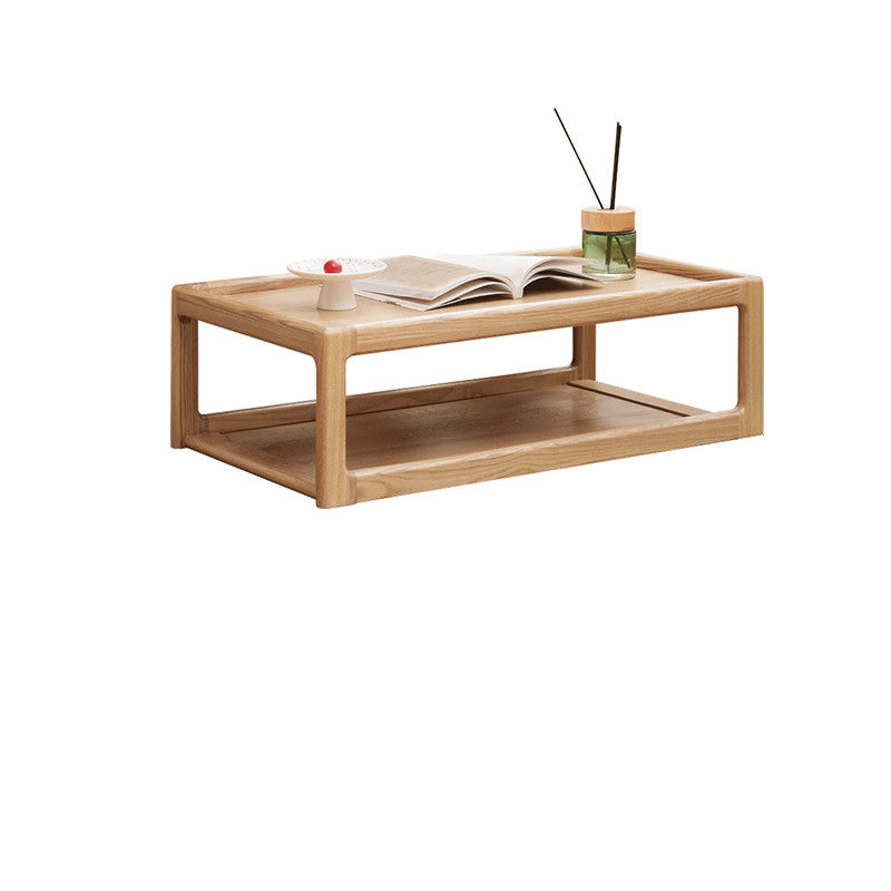 Rectangle Solid Wood Bedroom Modern Coffee Table with Storage Shelf