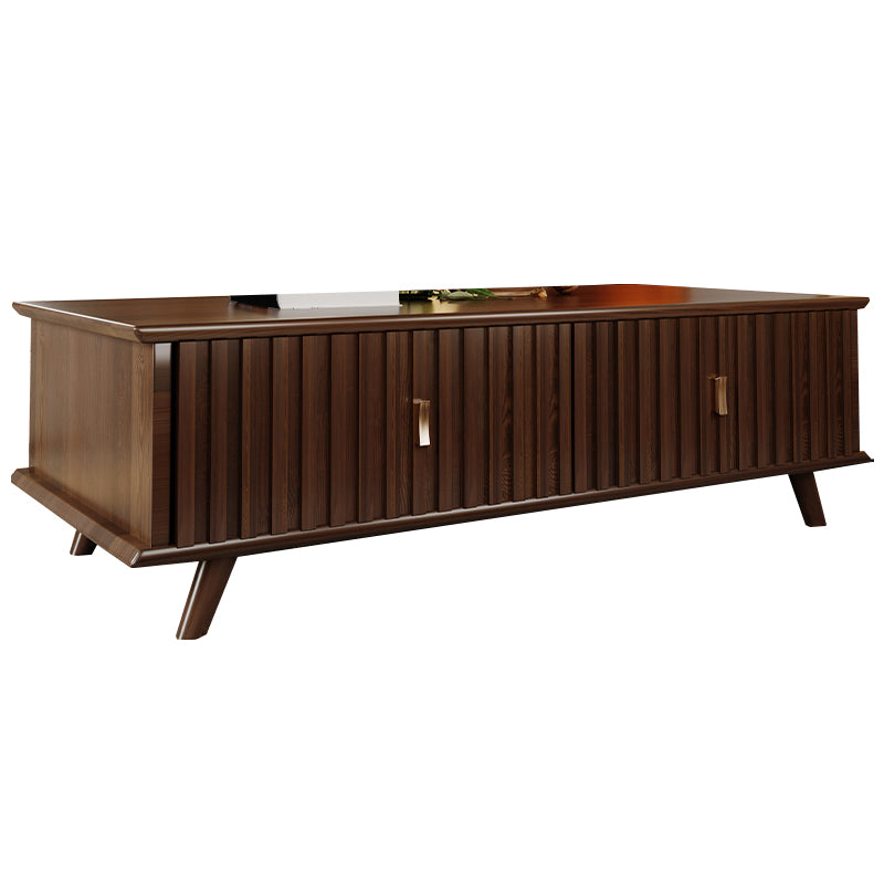 Solid Wood Mid-Century Modern Rectangle Brown Coffee Table with Storage Drawers