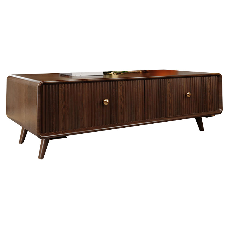 Solid Wood Mid-Century Modern Rectangle Brown Coffee Table with Storage Drawers