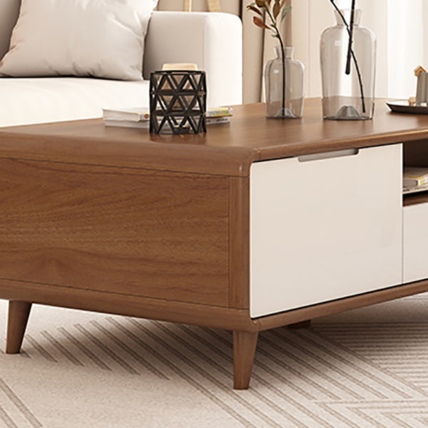 4 Legs Contemporary No Distressing Coffee Table with Storage Shelf