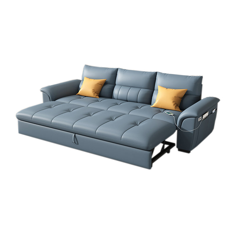 Stainless Steel Blue Genuine Leather Living Room Flared Arm Sofa