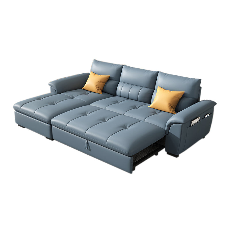 Stainless Steel Blue Genuine Leather Living Room Flared Arm Sofa