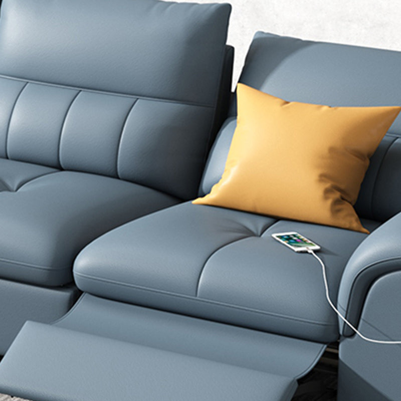 Stainless Steel Blue Genuine Leather Living Room Flared Arm Sofa