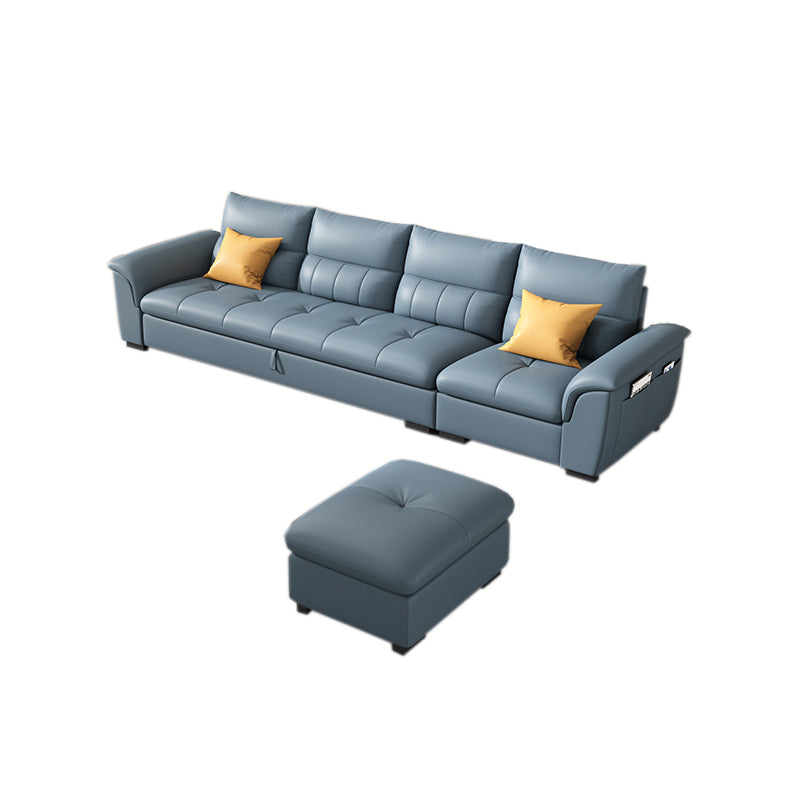 Stainless Steel Blue Genuine Leather Living Room Flared Arm Sofa