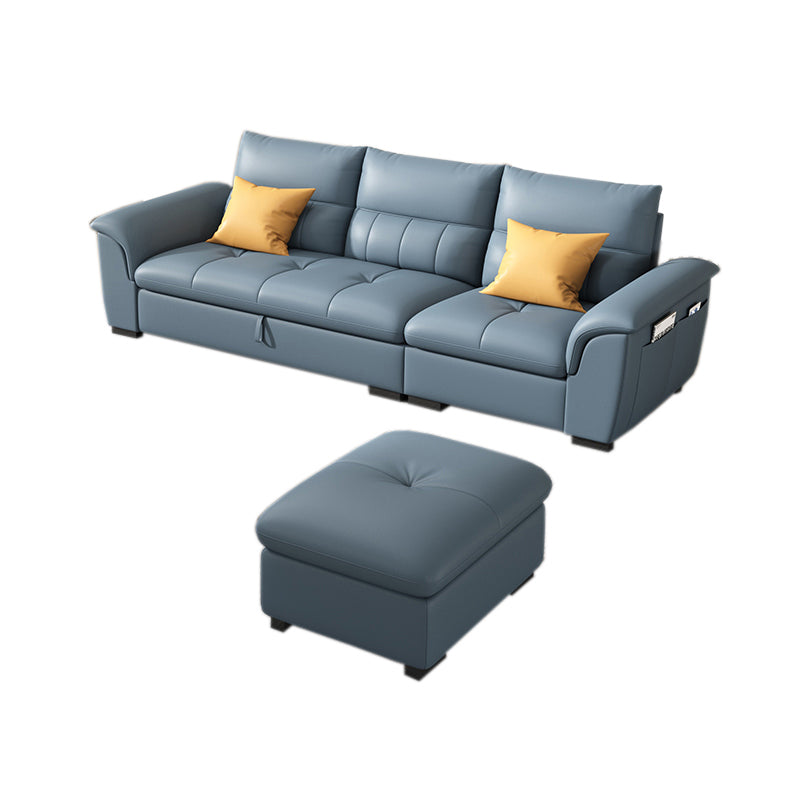 Stainless Steel Blue Genuine Leather Living Room Flared Arm Sofa