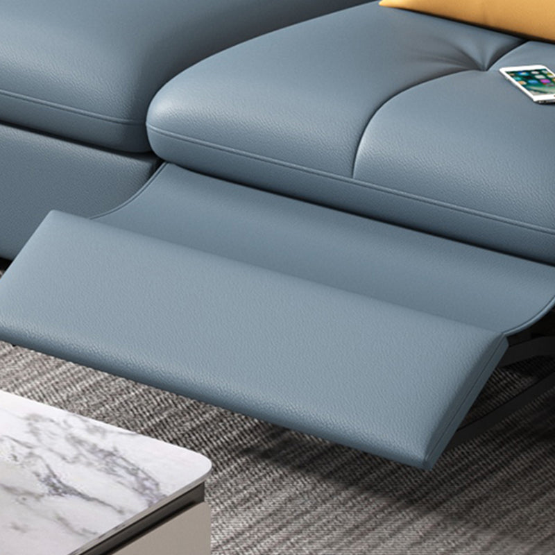 Stainless Steel Blue Genuine Leather Living Room Flared Arm Sofa