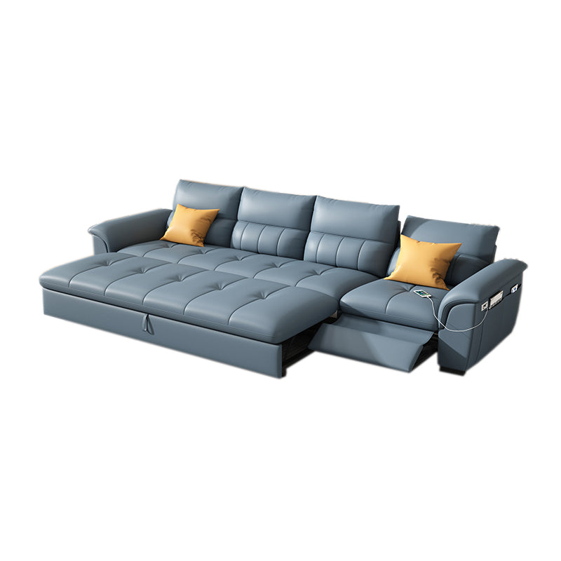 Stainless Steel Blue Genuine Leather Living Room Flared Arm Sofa