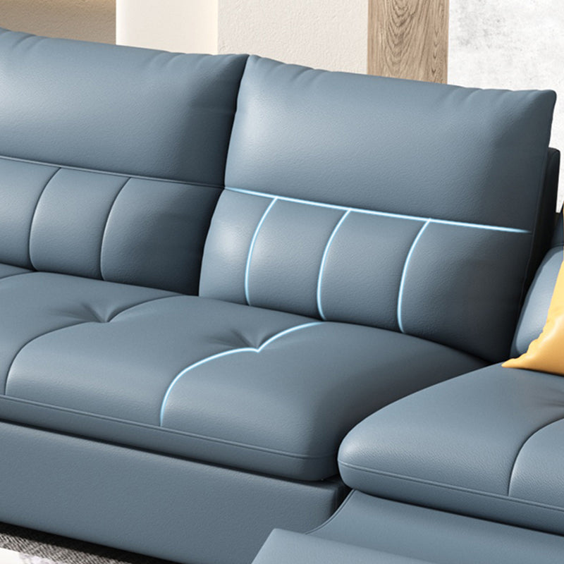 Stainless Steel Blue Genuine Leather Living Room Flared Arm Sofa