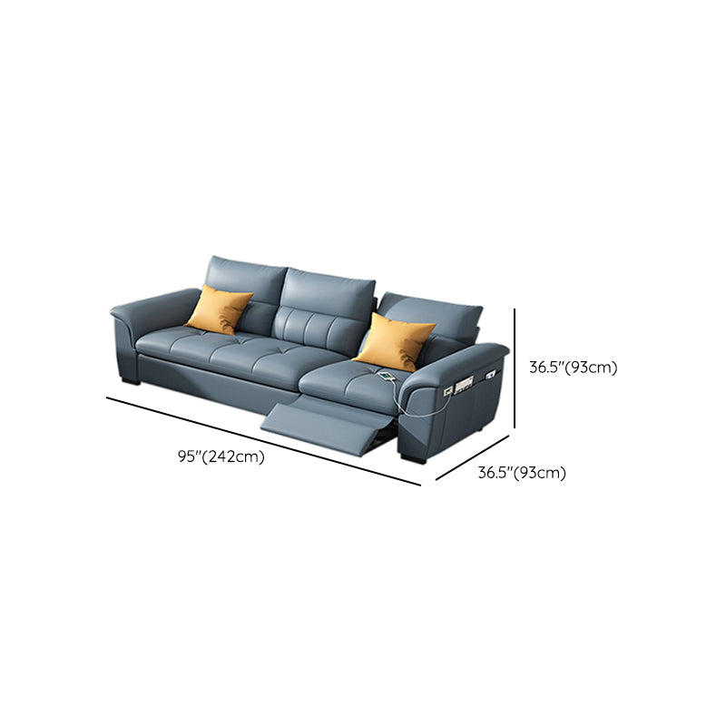 Stainless Steel Blue Genuine Leather Living Room Flared Arm Sofa