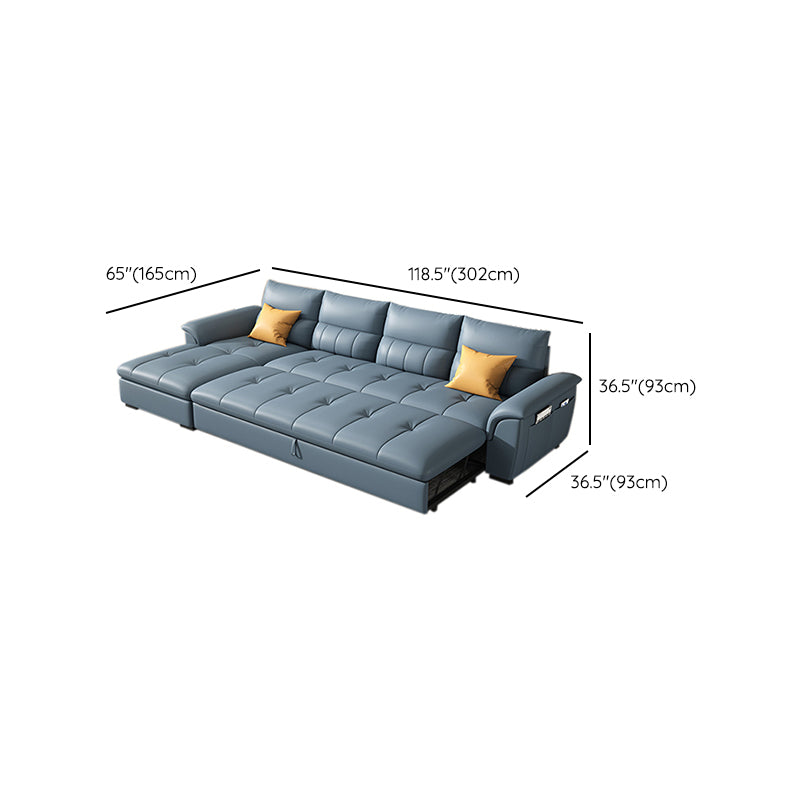 Stainless Steel Blue Genuine Leather Living Room Flared Arm Sofa