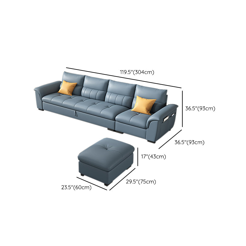 Stainless Steel Blue Genuine Leather Living Room Flared Arm Sofa