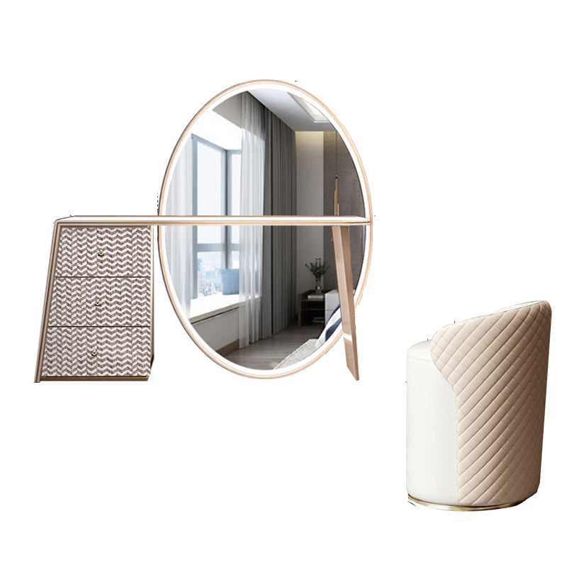 Glam Slate Makeup Dressing Table Stool Set in Beige with 57" Tall Mirror