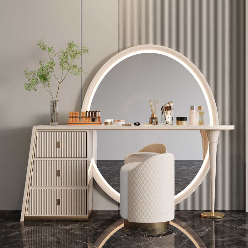 Glam Slate Makeup Dressing Table Stool Set in Beige with 57" Tall Mirror