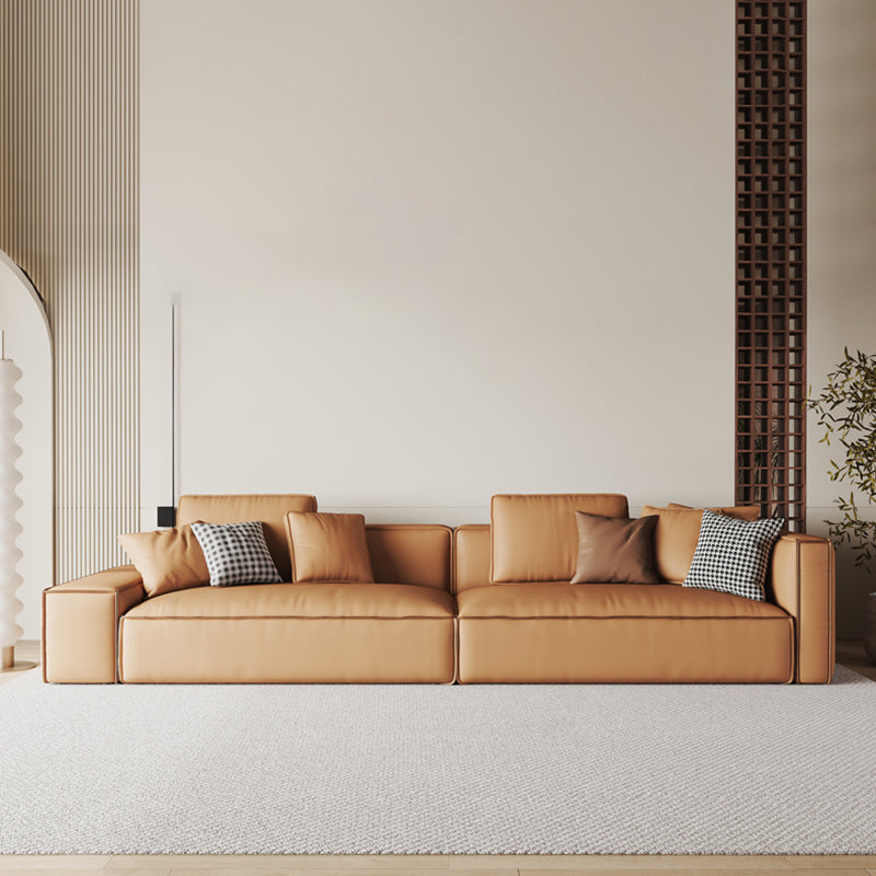 Genuine Leather 2-seater Orange Square Arm Sofa for Bonus Room