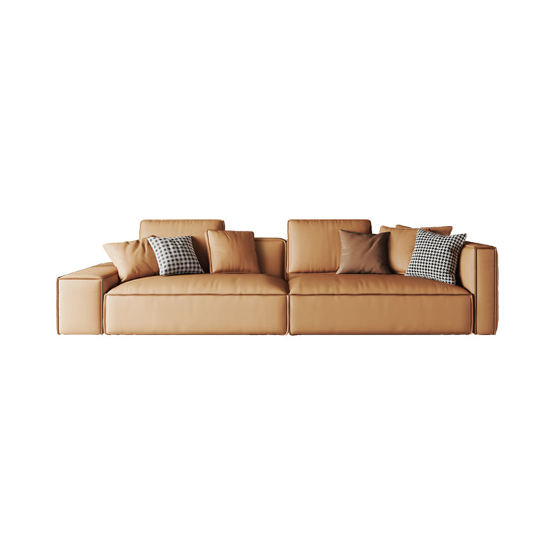 Genuine Leather 2-seater Orange Square Arm Sofa for Bonus Room