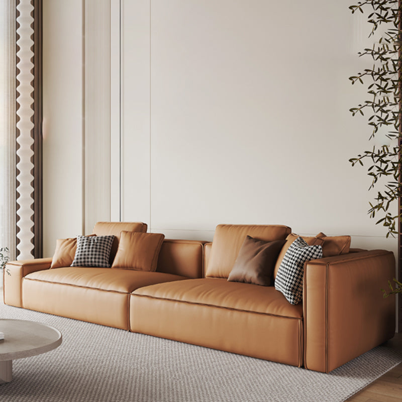 Genuine Leather 2-seater Orange Square Arm Sofa for Bonus Room