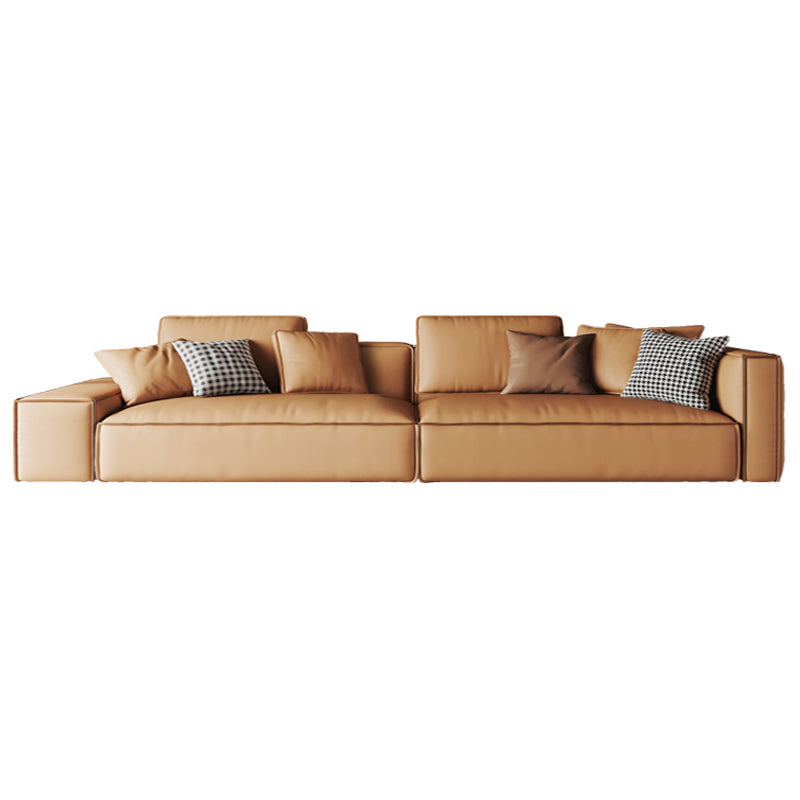 Genuine Leather 2-seater Orange Square Arm Sofa for Bonus Room