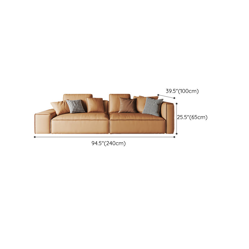 Genuine Leather 2-seater Orange Square Arm Sofa for Bonus Room