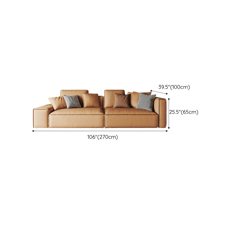 Genuine Leather 2-seater Orange Square Arm Sofa for Bonus Room