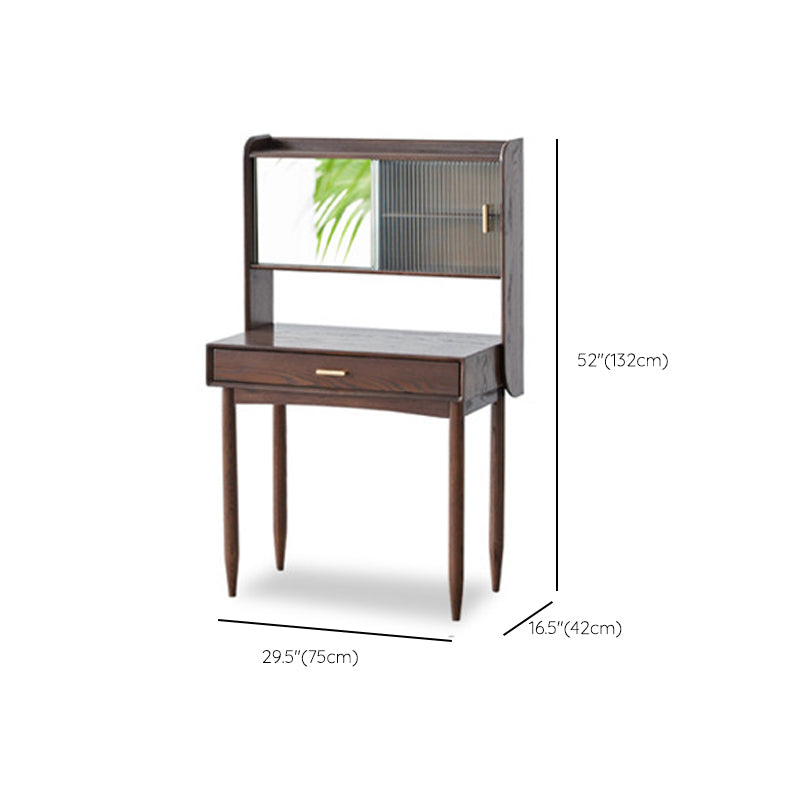 51.97" High 1-Drawer Vanity Desk/Mirror and Stool in Cherry Wood