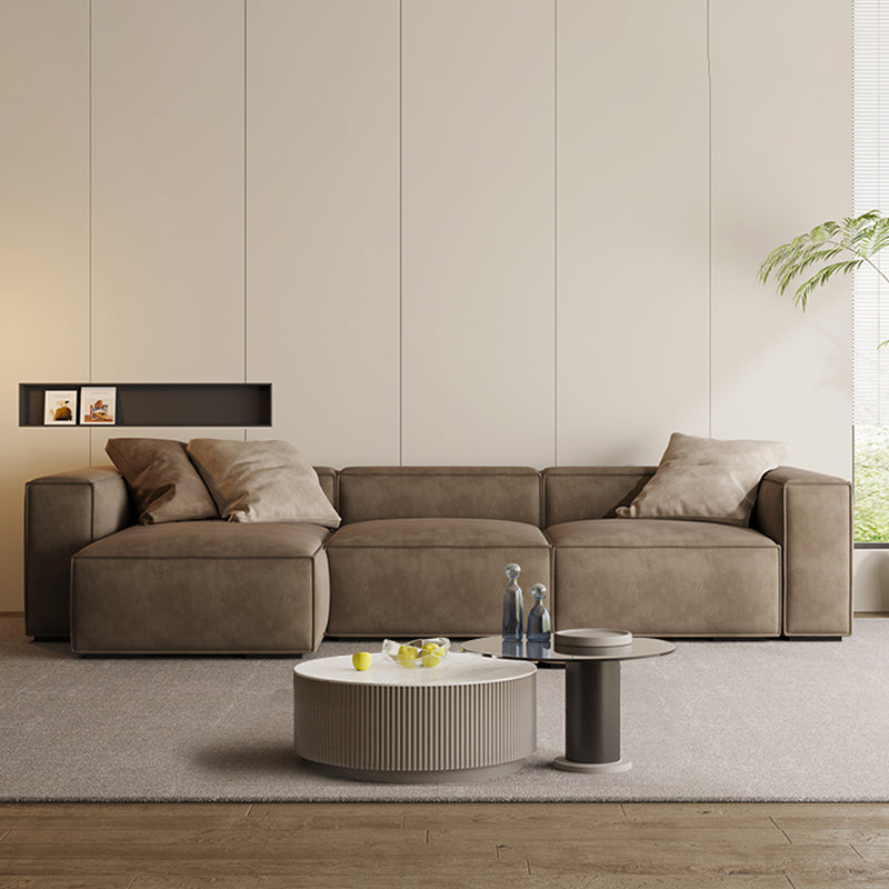 Contemporary Stain Resistant Square Arm Sofa in Brown for Living Room